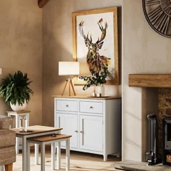 2 Door 2 Drawer Solid Oak Sideboard Ready Assembled Linen - Taberno -Diy Shop 2 door 2 drawer solid oak sideboard ready assembled linen taberno5056413115430 04c MP