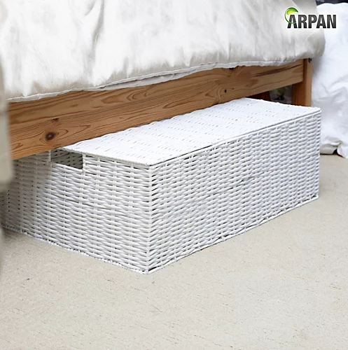 Arpan Resin Woven Under Bed Storage Box, Chest Shelf Toy Clothes Basket With Lid - White Set Of 2 4 Arpan Resin Woven Under Bed Storage Box, Chest Shelf Toy Clothes Basket With Lid - White Set Of 2 - Image 2