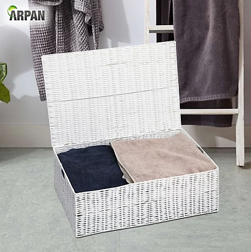 Arpan Resin Woven Under Bed Storage Box, Chest Shelf Toy Clothes Basket With Lid - White Set Of 2 6 Arpan Resin Woven Under Bed Storage Box, Chest Shelf Toy Clothes Basket With Lid - White Set Of 2 - Image 4
