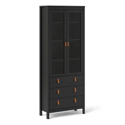 Barcelona China Cabinet 2 Doors W/glass + 3 Drawers In Matt Black