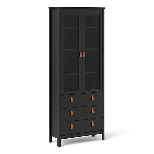 Barcelona China Cabinet 2 Doors W/glass + 3 Drawers In Matt Black 3 Barcelona China Cabinet 2 Doors W/glass + 3 Drawers In Matt Black