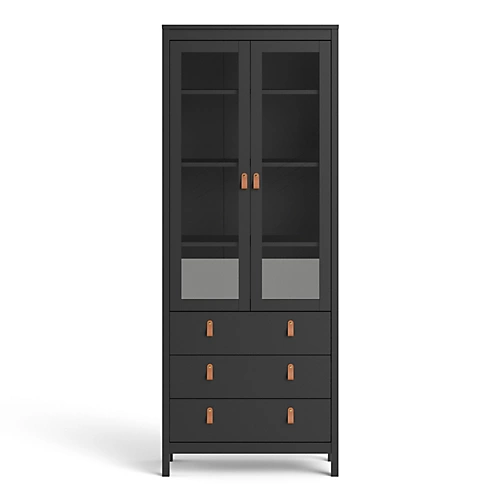 Barcelona China Cabinet 2 Doors W/glass + 3 Drawers In Matt Black 4 Barcelona China Cabinet 2 Doors W/glass + 3 Drawers In Matt Black - Image 2