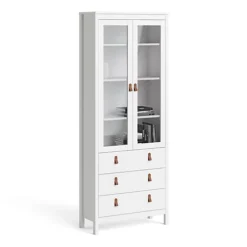 Barcelona China Cabinet 2 Doors W/glass + 3 Drawers In White
