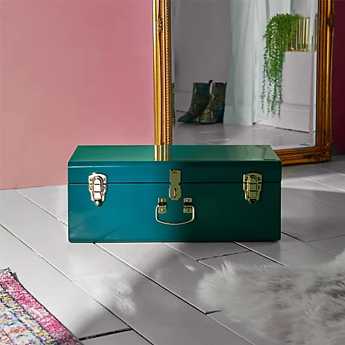 Beautify Storage Trunk - Teal Stainless Steel Storage Chest W/Gold Detailing, Bedroom Storage Organiser W/Lockable Lid & Handles 6 Beautify Storage Trunk - Teal Stainless Steel Storage Chest W/Gold Detailing, Bedroom Storage Organiser W/Lockable Lid & Handles - Image 4