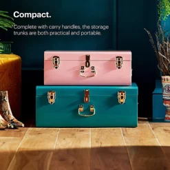 Beautify Storage Trunks, Set Of 2 Pink & Teal Stainless Steel Storage Chests, Stackable Bedroom Storage Organiser & Lockable Lids -Diy Shop beautify storage trunks set of 2 pink teal stainless steel storage chests stackable bedroom storage organiser lockable lids5056115726705 02c MP