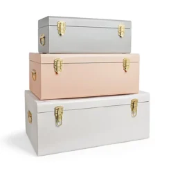 Beautify Storage Trunks, Set Of 3 Pastel Stainless Steel Storage Chests, Stackable Bedroom Storage Organiser With Lockable Lids