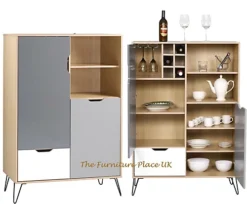 Bergen Tall Sideboard Wine Rack Oak Effect White Grey