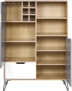 Bergen Tall Sideboard Wine Rack Oak Effect White Grey -Diy Shop bergen tall sideboard wine rack oak effect white grey5056065615203 03c MP