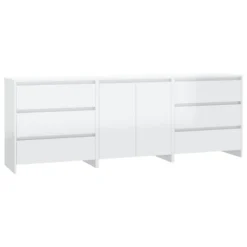 Berkfield 3 Piece Sideboard High Gloss White Engineered Wood -Diy Shop berkfield 3 piece sideboard high gloss white engineered wood7720276903674 02c MP