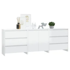 Berkfield 3 Piece Sideboard High Gloss White Engineered Wood -Diy Shop berkfield 3 piece sideboard high gloss white engineered wood7720276903674 03c MP