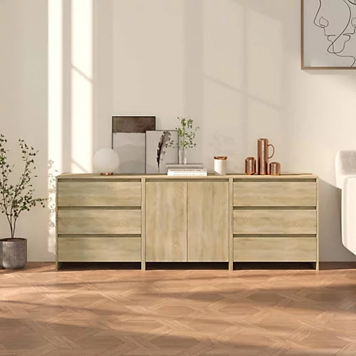 Berkfield 3 Piece Sideboard Sonoma Oak Engineered Wood 3 Berkfield 3 Piece Sideboard Sonoma Oak Engineered Wood