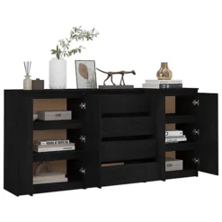 Berkfield Side Cabinets 3 Pcs Black Solid Pinewood -Diy Shop berkfield side cabinets 3 pcs black solid pinewood7720276729363 03c MP