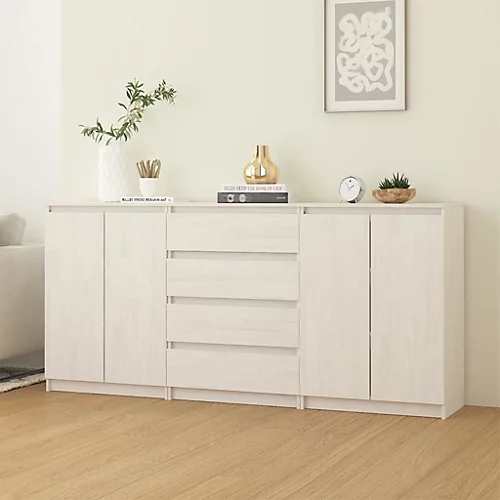 Berkfield Side Cabinets 3 Pcs White Solid Pinewood 3 Berkfield Side Cabinets 3 Pcs White Solid Pinewood