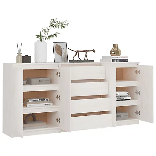 Berkfield Side Cabinets 3 Pcs White Solid Pinewood 5 Berkfield Side Cabinets 3 Pcs White Solid Pinewood - Image 3