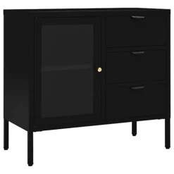 Berkfield Sideboard Black 75x35x70 Cm Steel And Tempered Glass -Diy Shop berkfield sideboard black 75x35x70 cm steel and tempered glass7720276564377 02c MP