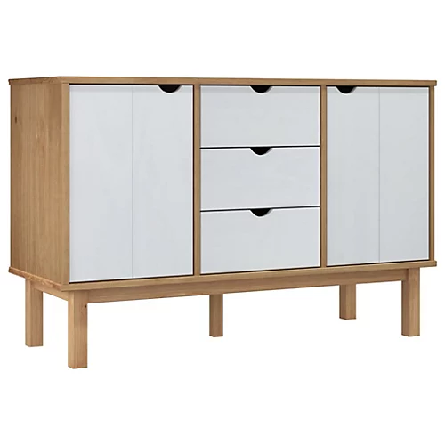 Berkfield Sideboard Brown And White 113.5x43x73 Cm Solid Wood Pine 4 Berkfield Sideboard Brown And White 113.5x43x73 Cm Solid Wood Pine - Image 2