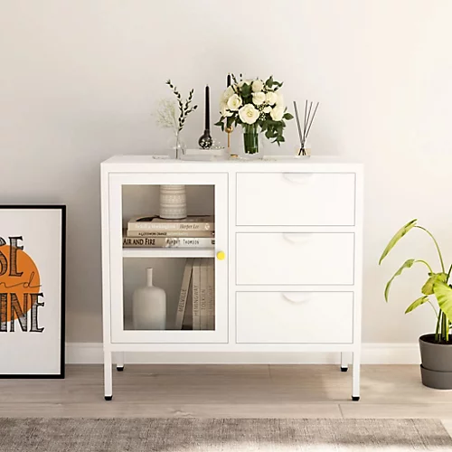 Berkfield Sideboard White 75x35x70 Cm Steel And Tempered Glass 3 Berkfield Sideboard White 75x35x70 Cm Steel And Tempered Glass