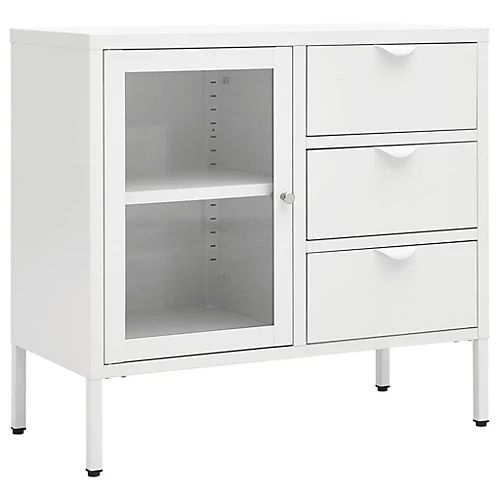 Berkfield Sideboard White 75x35x70 Cm Steel And Tempered Glass 4 Berkfield Sideboard White 75x35x70 Cm Steel And Tempered Glass - Image 2