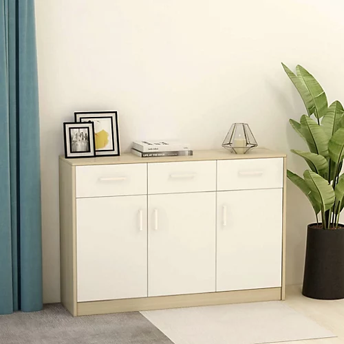 Berkfield Sideboard White And Sonoma Oak 110x30x75 Cm Engineered Wood 4 Berkfield Sideboard White And Sonoma Oak 110x30x75 Cm Engineered Wood - Image 2