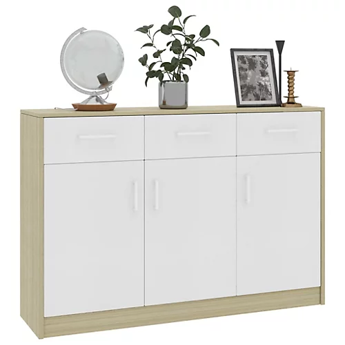 Berkfield Sideboard White And Sonoma Oak 110x30x75 Cm Engineered Wood 5 Berkfield Sideboard White And Sonoma Oak 110x30x75 Cm Engineered Wood - Image 3