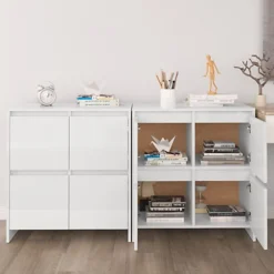 Berkfield Sideboards 2 Pcs High Gloss White 70x41x75 Cm Engineered Wood