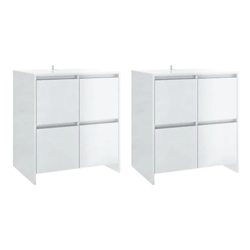 Berkfield Sideboards 2 Pcs High Gloss White 70x41x75 Cm Engineered Wood 4 Berkfield Sideboards 2 Pcs High Gloss White 70x41x75 Cm Engineered Wood - Image 2