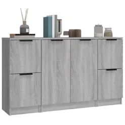 Berkfield Sideboards 3 Pcs Grey Sonoma Engineered Wood -Diy Shop berkfield sideboards 3 pcs grey sonoma engineered wood7720277123101 04c MP