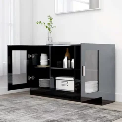 Berkfield Vitrine Cabinet High Gloss Black 120x30.5x70 Cm Engineered Wood -Diy Shop berkfield vitrine cabinet high gloss black 120x30 5x70 cm engineered wood7720276134757 03c MP
