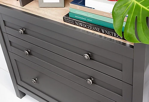 Bookcase Shelving Drawers 106cm Open Storage Unit Country Grey Oak Finish Bocage 5 Bookcase Shelving Drawers 106cm Open Storage Unit Country Grey Oak Finish Bocage - Image 3