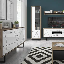 Brolo Tall Glazed Display Cabinet (LH) With The Walnut And Dark Panel Finish -Diy Shop brolo tall glazed display cabinet lh with the walnut and dark panel finish5900355059539 04c MP