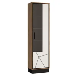 Brolo Tall Glazed Display Cabinet (RH) With The Walnut And Dark Panel Finish