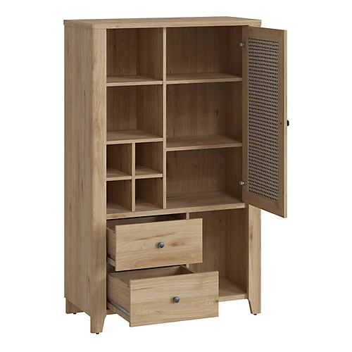 Cestino 1 Door 2 Drawer Cabinet In Jackson Hickory Oak And Rattan Effect 4 Cestino 1 Door 2 Drawer Cabinet In Jackson Hickory Oak And Rattan Effect - Image 2