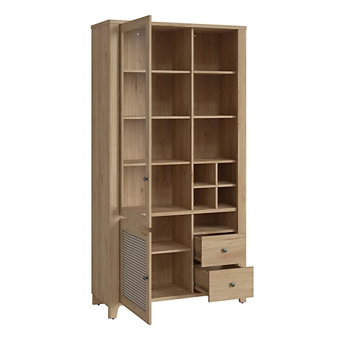 Cestino 2 Door 2 Drawer Display Cabinet In Jackson Hickory Oak And Rattan Effect 4 Cestino 2 Door 2 Drawer Display Cabinet In Jackson Hickory Oak And Rattan Effect - Image 2
