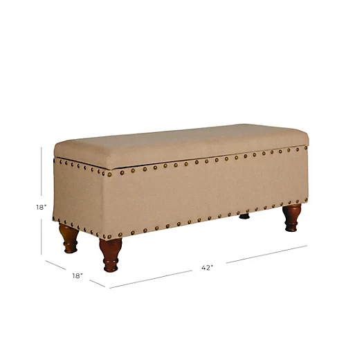 Chelsea Sorage Ottoman Bench - Tan/Brass Upholstered With Flip Lid. 4 Chelsea Sorage Ottoman Bench - Tan/Brass Upholstered With Flip Lid. - Image 2