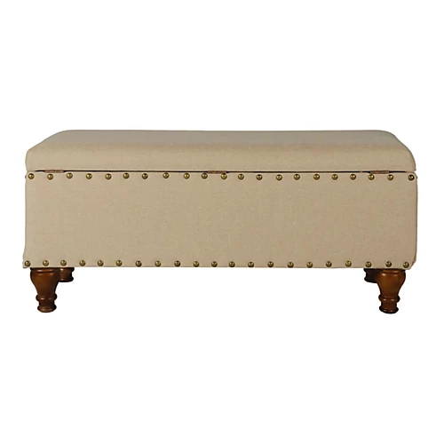 Chelsea Sorage Ottoman Bench - Tan/Brass Upholstered With Flip Lid. 5 Chelsea Sorage Ottoman Bench - Tan/Brass Upholstered With Flip Lid. - Image 3