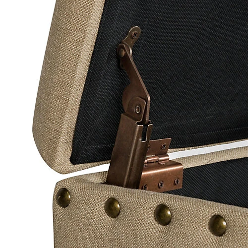 Chelsea Sorage Ottoman Bench - Tan/Brass Upholstered With Flip Lid. 6 Chelsea Sorage Ottoman Bench - Tan/Brass Upholstered With Flip Lid. - Image 4