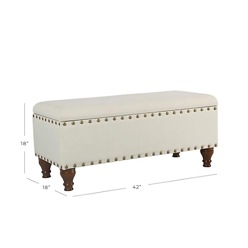 Chelsea Storage Ottoman Bench - Cream/Brass Upholstered With Flip Lid. 4 Chelsea Storage Ottoman Bench - Cream/Brass Upholstered With Flip Lid. - Image 2