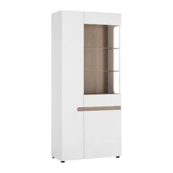 Chelsea Tall Glazed Wide Display Unit (LHD) In White With Oak Trim