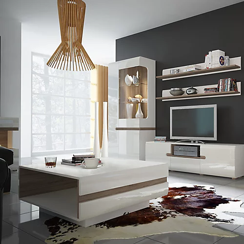 Chelsea Tall Glazed Wide Display Unit (LHD) In White With Oak Trim 6 Chelsea Tall Glazed Wide Display Unit (LHD) In White With Oak Trim - Image 4