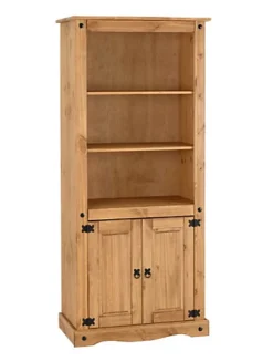 Corona 2 Door Display Unit Bookcase Wax Pine With 3 Shelves