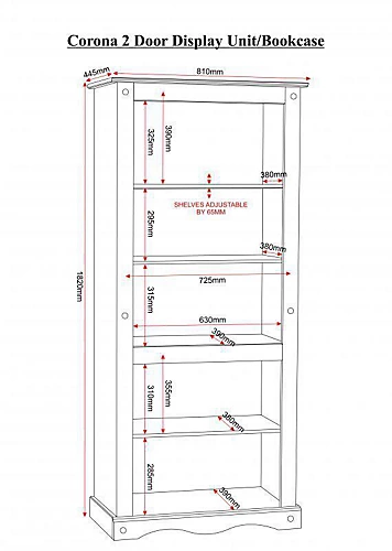 Corona 2 Door Display Unit Bookcase Wax Pine With 3 Shelves 4 Corona 2 Door Display Unit Bookcase Wax Pine With 3 Shelves - Image 2