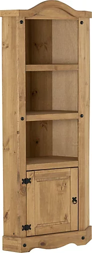 Corona Corner 1 Door 2 Shelf Display Unit In Distressed Waxed Pine