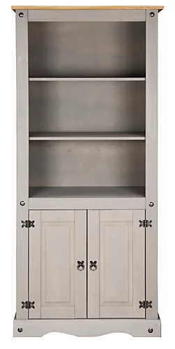 Corona Grey Bookcase Pine 2 Door Display Cupboard 3 Book Shelves Distressed Wax 3 Corona Grey Bookcase Pine 2 Door Display Cupboard 3 Book Shelves Distressed Wax