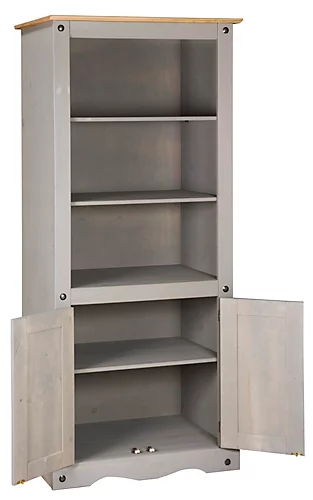 Corona Grey Bookcase Pine 2 Door Display Cupboard 3 Book Shelves Distressed Wax 5 Corona Grey Bookcase Pine 2 Door Display Cupboard 3 Book Shelves Distressed Wax - Image 3