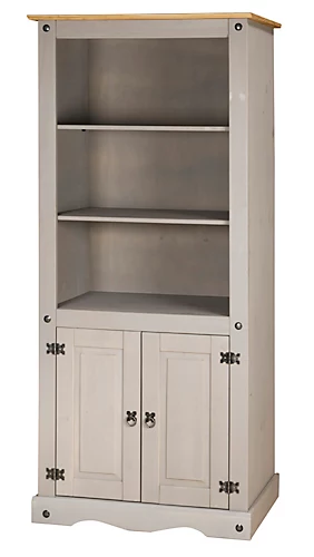 Corona Grey Bookcase Pine 2 Door Display Cupboard 3 Book Shelves Distressed Wax 6 Corona Grey Bookcase Pine 2 Door Display Cupboard 3 Book Shelves Distressed Wax - Image 4