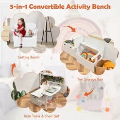Costway 3-in-1 Kids Convertible Activity Bench Toy Box White 8 Costway 3-in-1 Kids Convertible Activity Bench Toy Box White -Diy Shop costway 3 in 1 kids convertible activity bench toy box white6085649680046 03c MP