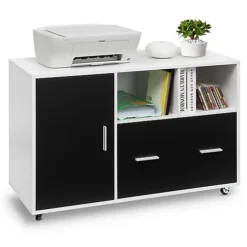 Costway File Cabinet Storage Cabinet W/ Drawer Door & 5 Casters