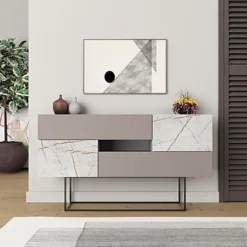 Decortie Eros Console Sideboard Display Unit Mocha Grey Gold Marble Effect
