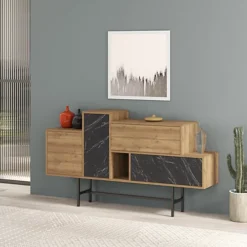 Decortie Hermes Console Sideboard Display Unit Oak Effect Black Marble Effect -Diy Shop decortie hermes console sideboard display unit oak effect black marble effect8680812103803 04c MP