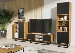 Display Cabinet Sideboard Cabinet Cupboard TV Stand Living Room Oak&Black -Diy Shop display cabinet sideboard cabinet cupboard tv stand living room oak black5060970909883 03c MP